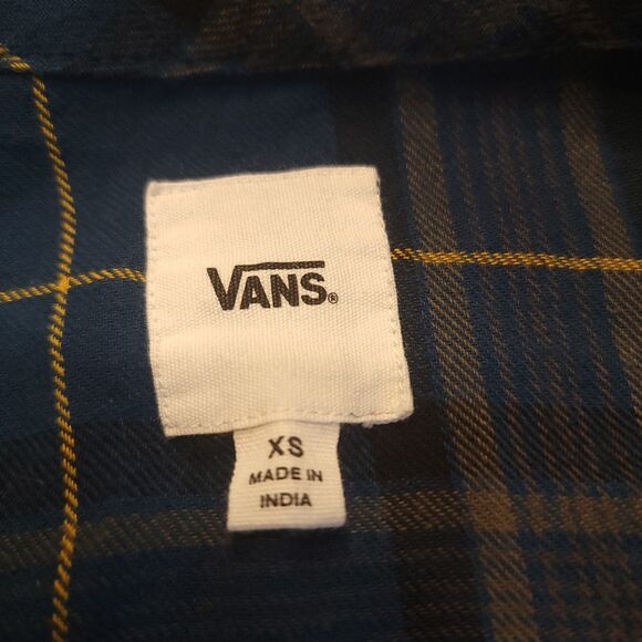 Vans Womens Size XS Crop Top Flannel Shirt Blue Long Sleeves Skater - Picture 4 of 7
